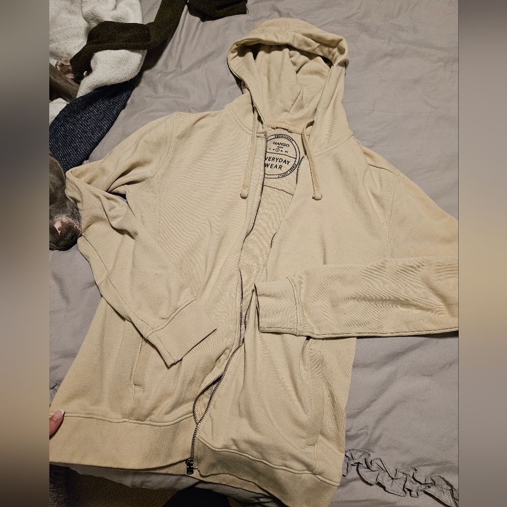 Hoodie zipper jacket, mango, cream, large, barely used